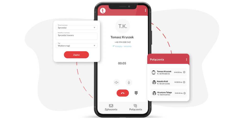 połączenia w aplikacji mobilnej